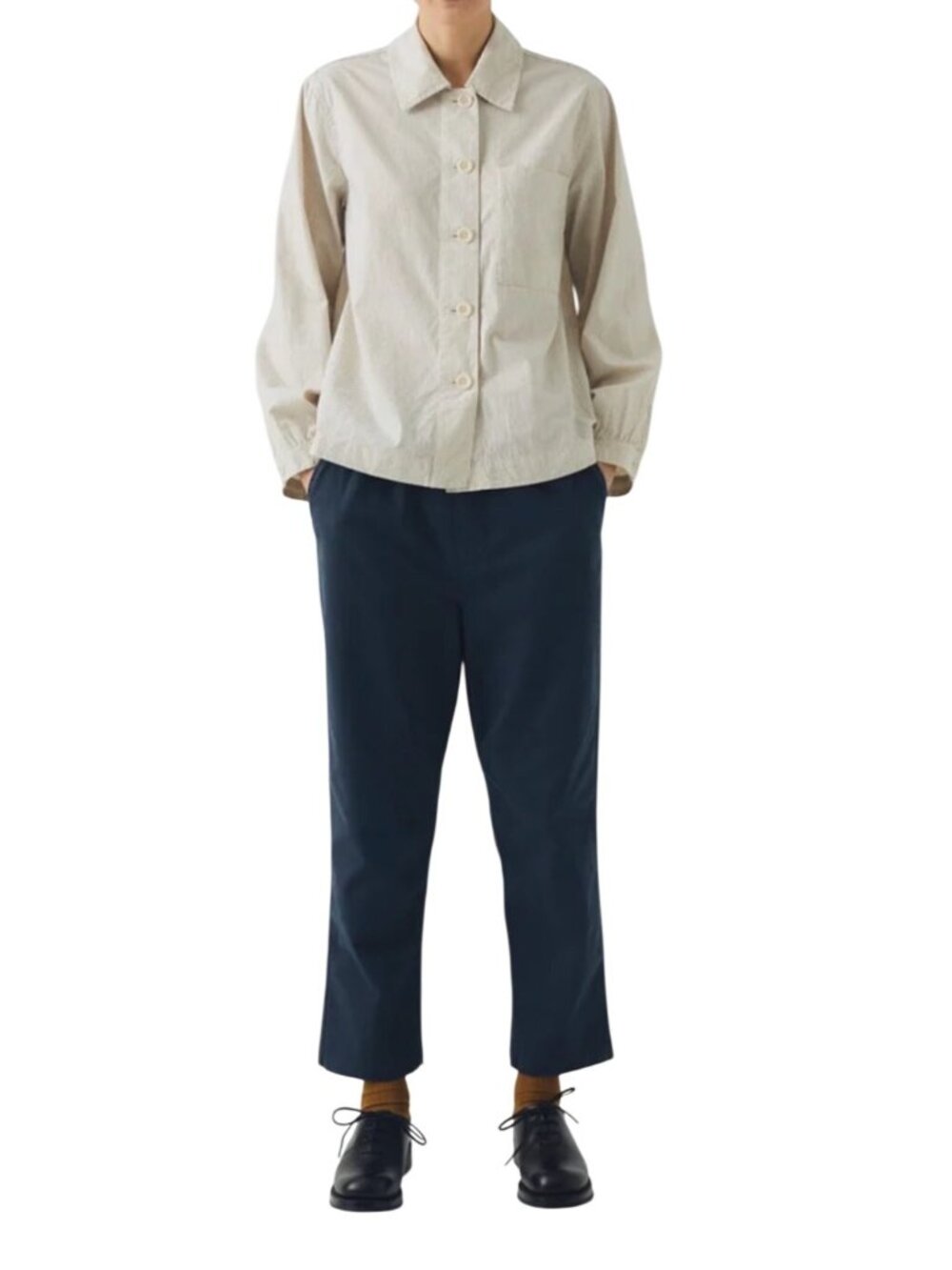 TOAST Gabi Cotton Pull-On Pants Storm Blue Tapered Leg Elastic Waist UK 10 US 6